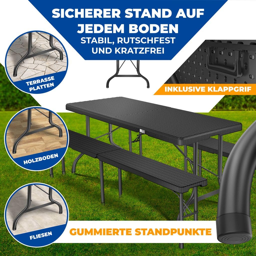 KESSER® Buffettisch Tisch klappbar Kunststoff 183x76cm Rattan Optik Campingtisch Partytisch Klapptisch Gartentisch 6 Personen Garten Terrasse & Balkon zusammenklappbar inkl. Tragegriff Anthrazit