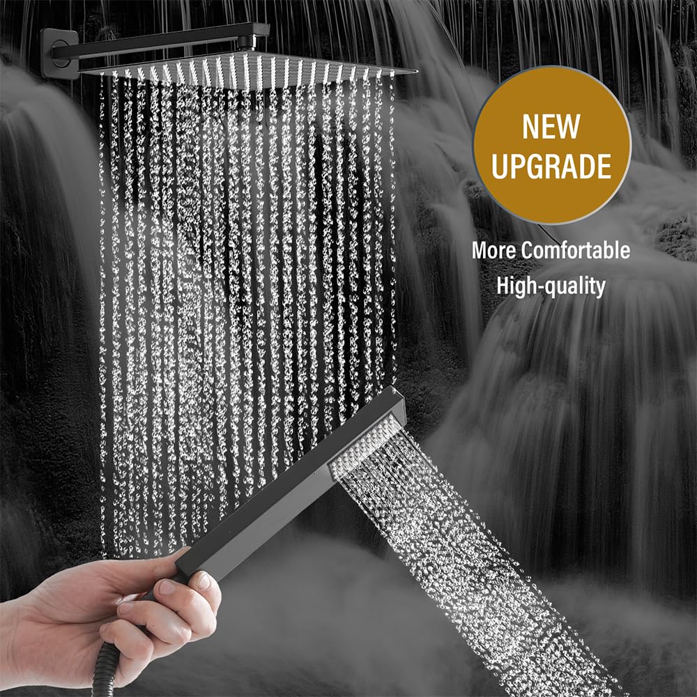 TNOMS Duschsystem Mit Regenduschkopf & Handbrause – Mattschwarz, Hochdruck, Komplettes Set