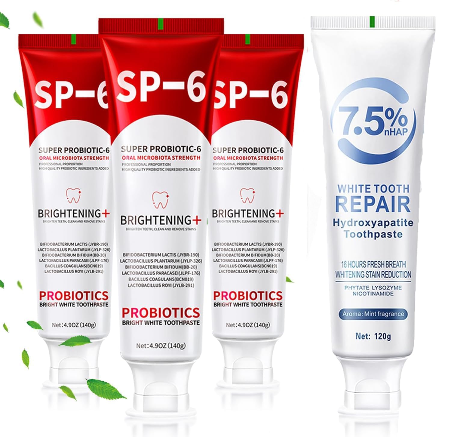 4 pcs SP-6 Probiotics Whitening Toothpaste+Hydroxyapatite Toothpastes
