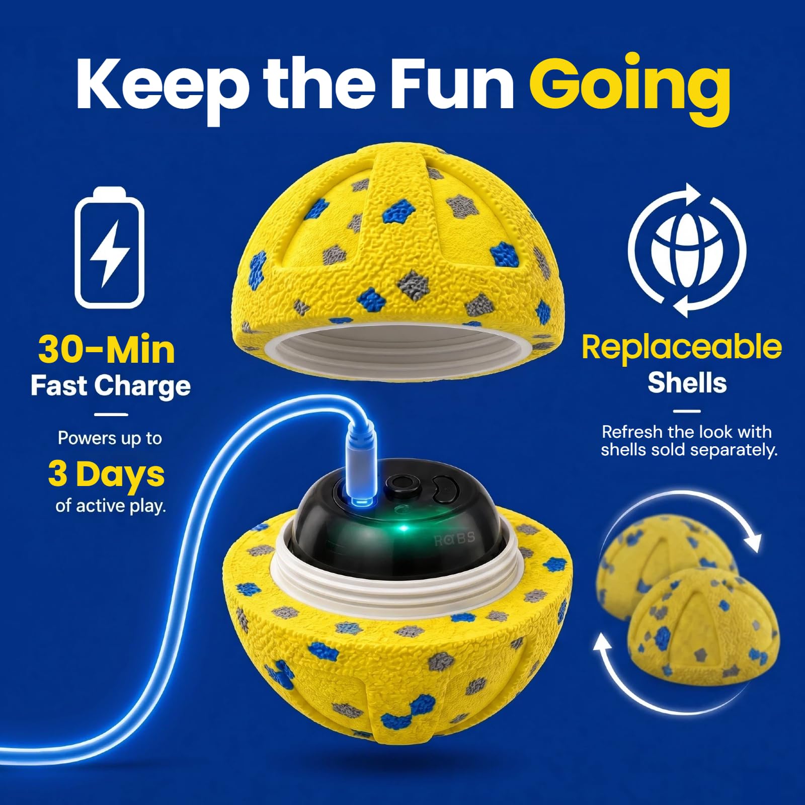 Pelota interactiva de juguetes para perros, juguetes para perros en movimiento para mantenerlos ocupados, auto rodante y rebote automático, material suave E-TPU IPX7 impermeable
