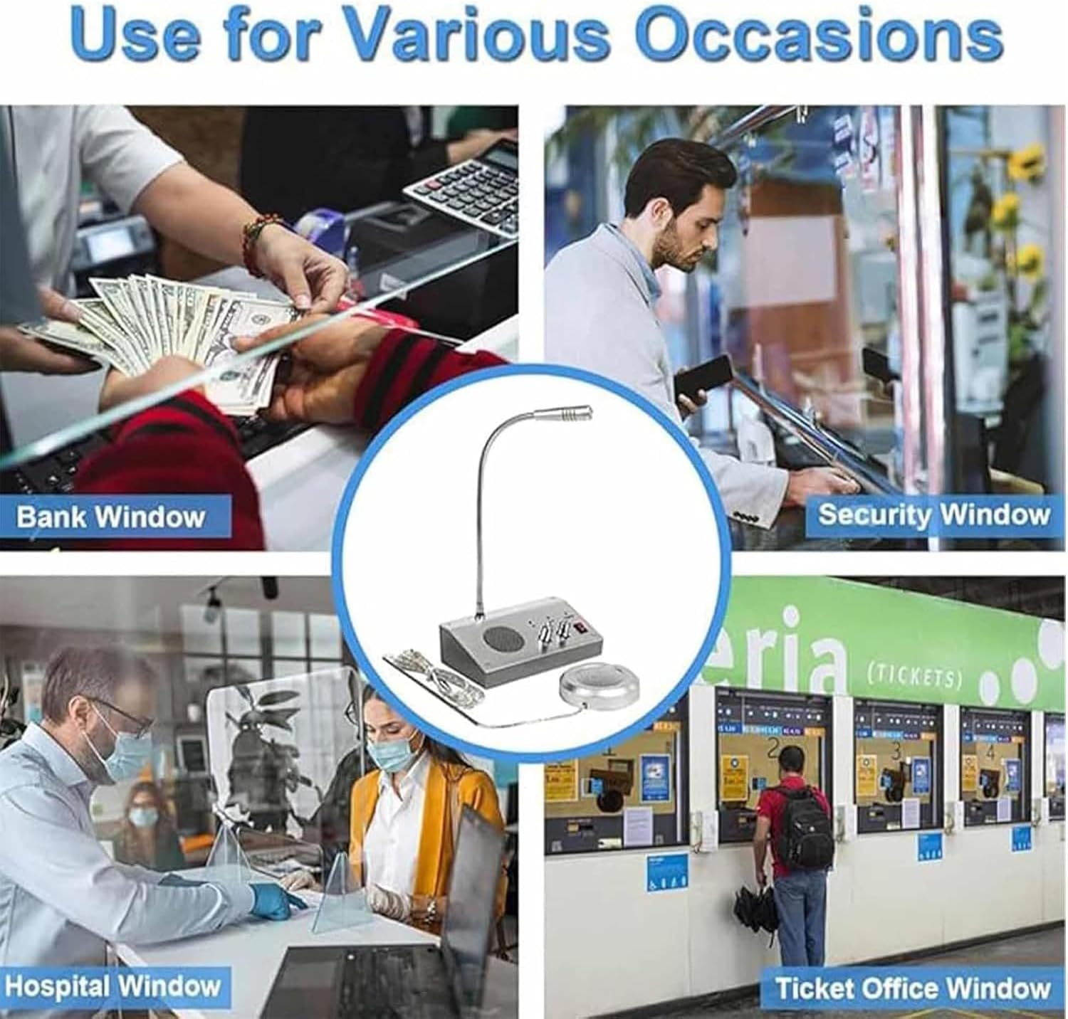 Dual-Way Counter Intercom, Window Counter Interphone Speaker for Hospital Bank, 360° All-Round Orientation, Volume Can Be Adjusted Individually, Anti-Interference, Noise-Free