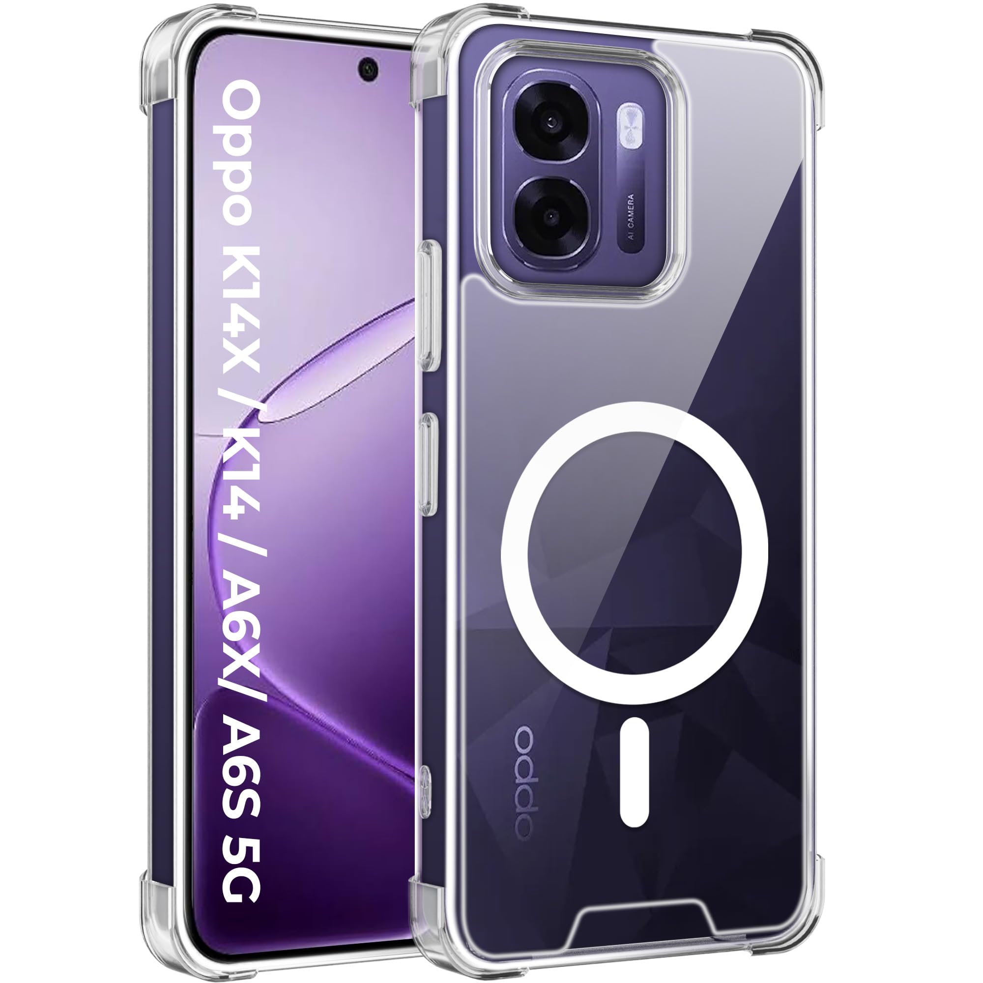 A rtistque Clear Back Cover Case for Oppo K14x 5G / K14 / A6x / A6s 5G | Compatible with Mag-Safe | Premium Cover | Shockproof TPU Bumper | Slim Protective Design | Oppo K14x Back Cover - Transparent-image-29