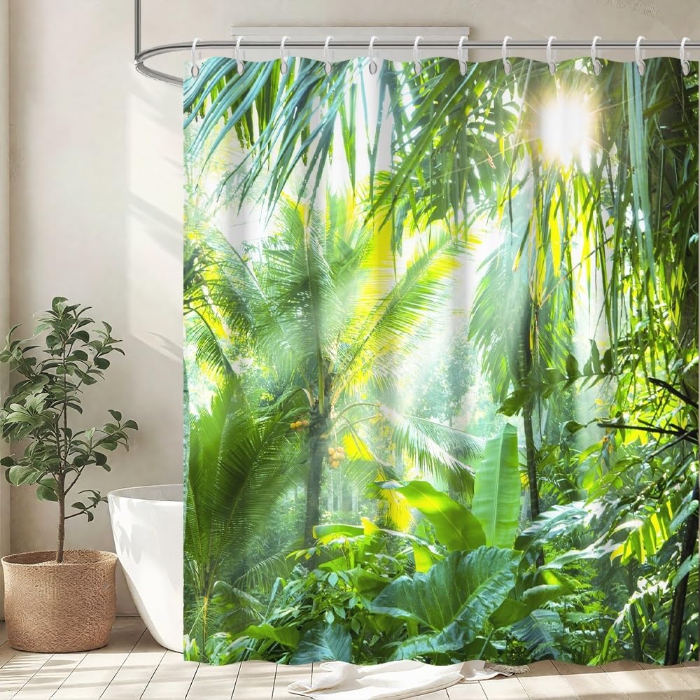 Uiiooazy Cortina de Ducha de Hoja Eucalipto, Cortinas de Ducha Verde Oro Abstracto Planta Cortinas de Baño Antimoho Impermeable Lavable Tejido de Poliéster Cortina Ducha con Ganchos 90x180cm — view 113