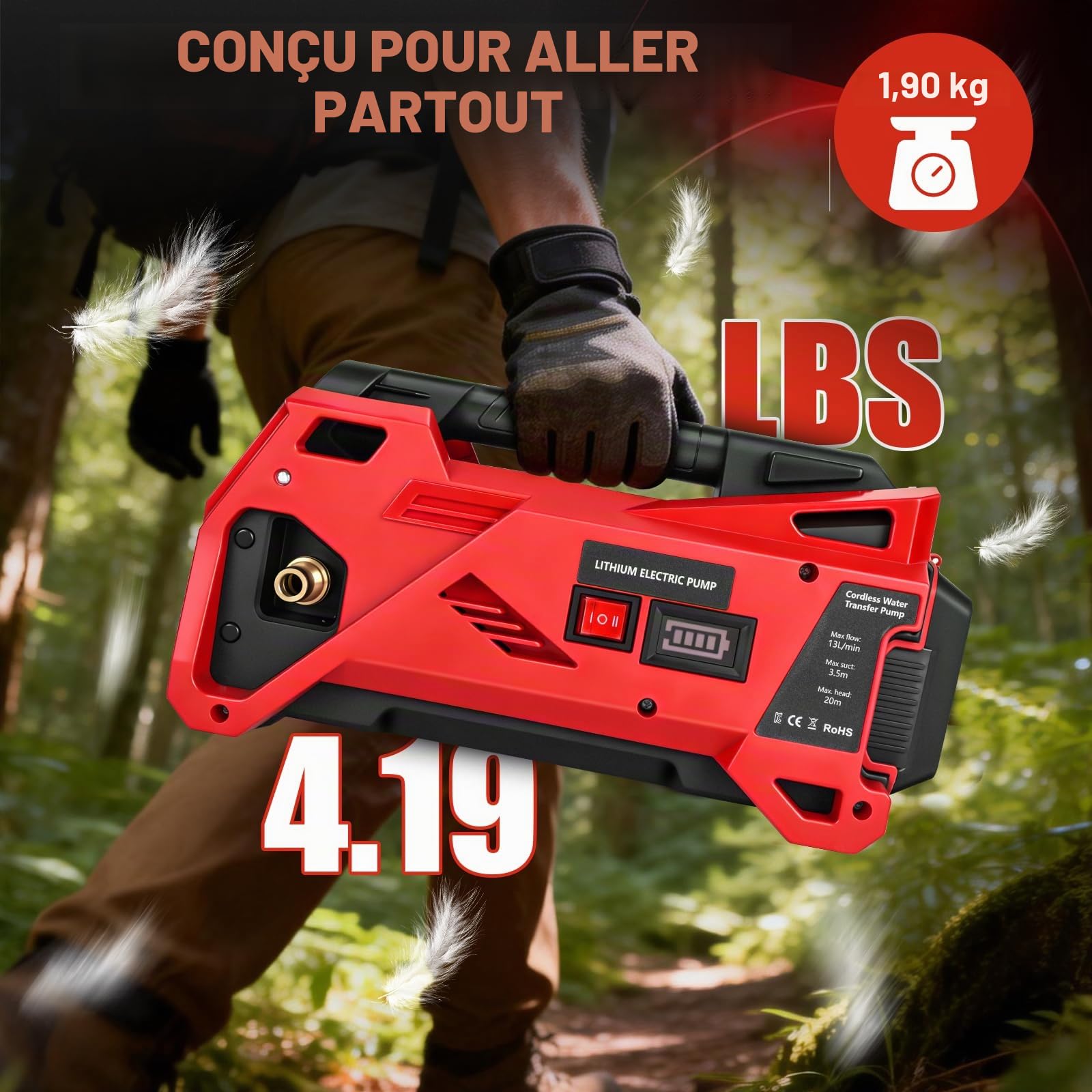 Pompe de transfert d'eau compatible avec batterie Milwaukee 18 V, pompe utilitaire électrique portable, pompe de transfert sans fil pour la maison, la piscine, le camping-car, le jardin, le jacuzzi