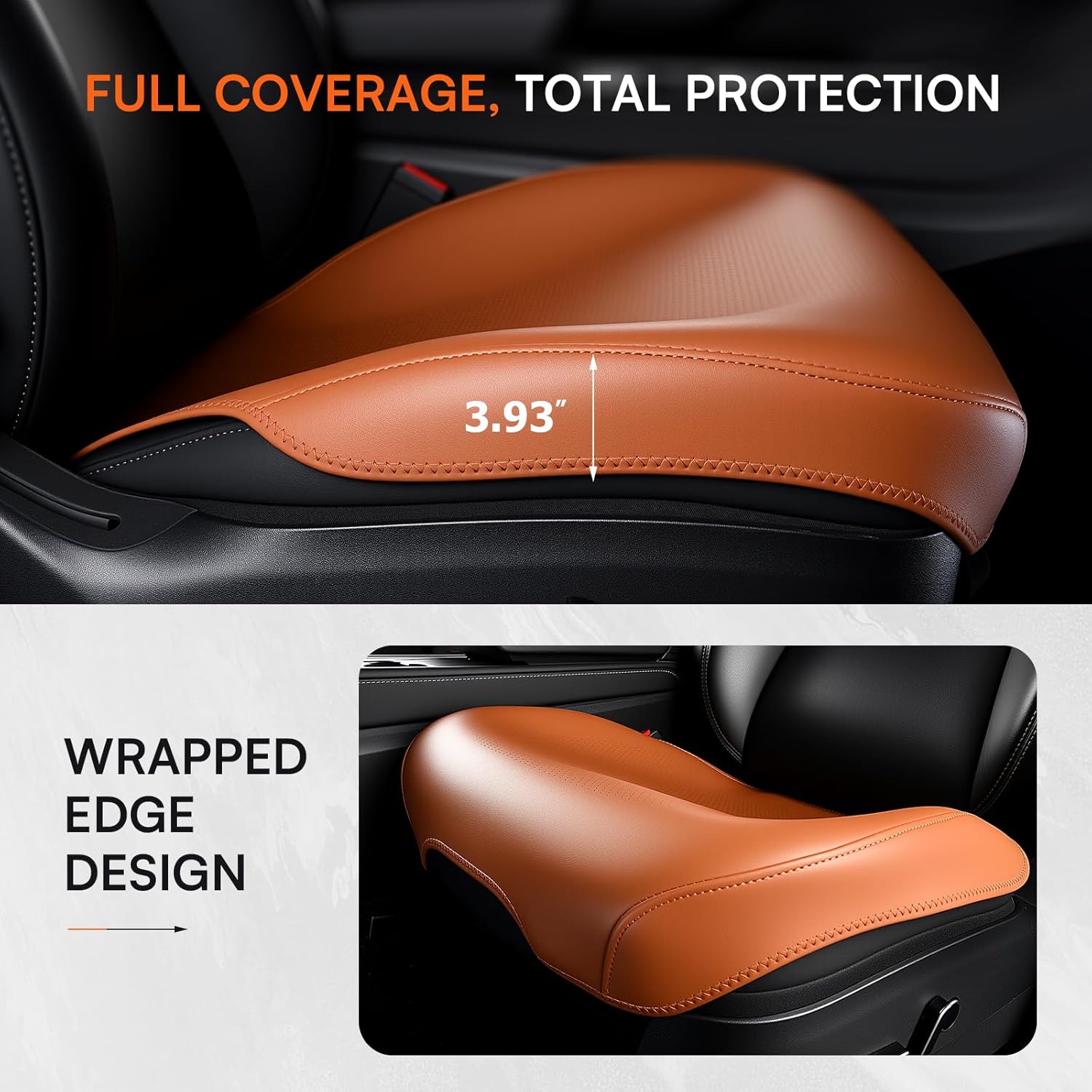 TIEHESYT 2 PCS Super Breathable Luxury Faux Nappa Leather Car Seat Covers Front Seats with Full Wrap Protection, Anti-Slip Bottom Car Seat Protector Pad Cover for SUV Sedan Truck, Orange