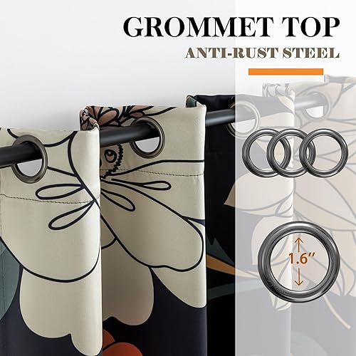 Miniatura 3 de Cortinas opacas 100% florales bohemias para dormitorio, 72 pulgadas de largo, 2 paneles de cortinas opacas botánicas de mediados de siglo, para sala