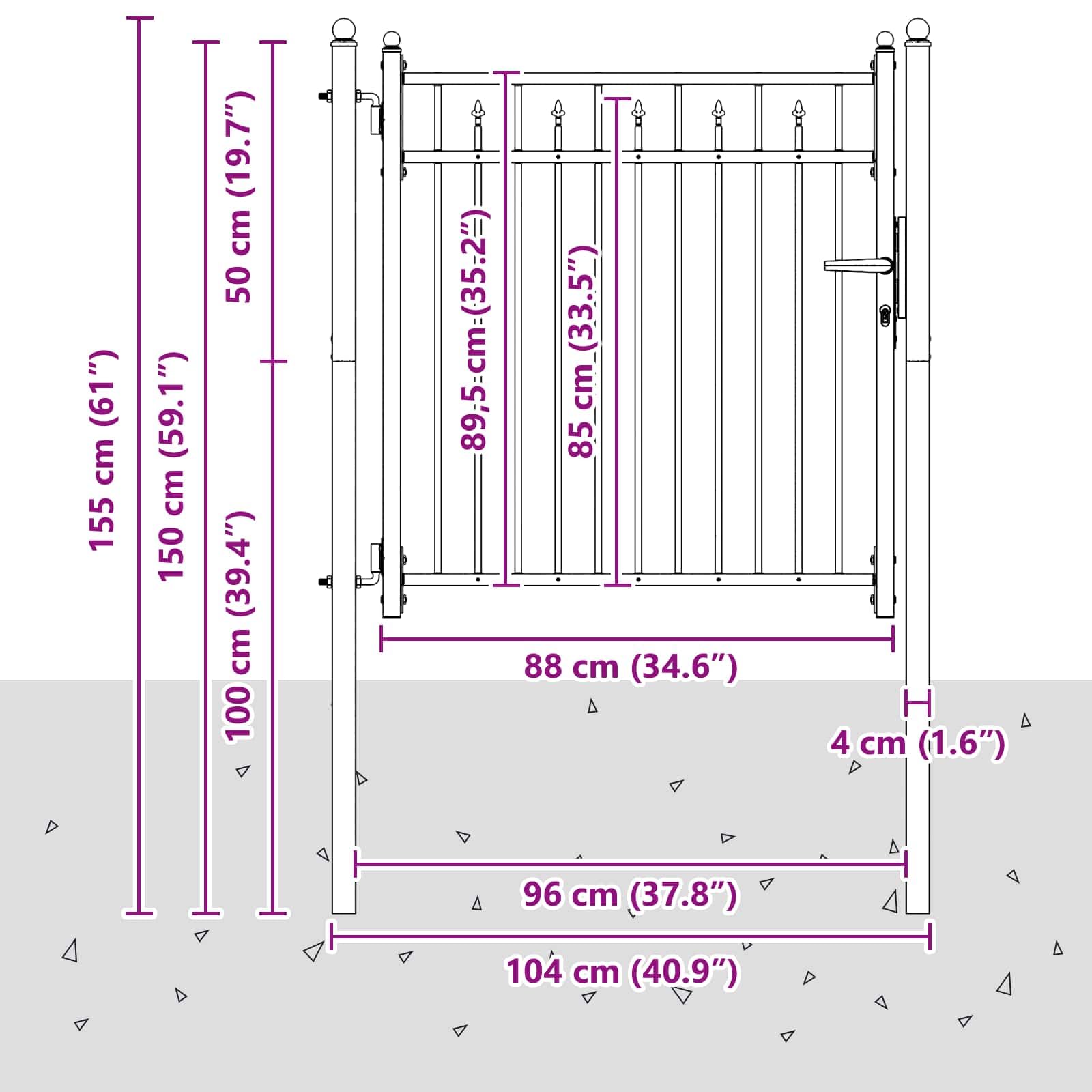 Cancello per Recinzione Baarlo 155 x 104 cm Metallo Nero Bloccabile