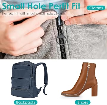 Zipper Pull Replacement Small Hole Zipper Pull Tab Repair for Jacket Shoes Bagpack 2 Sizes (Black/Silver)