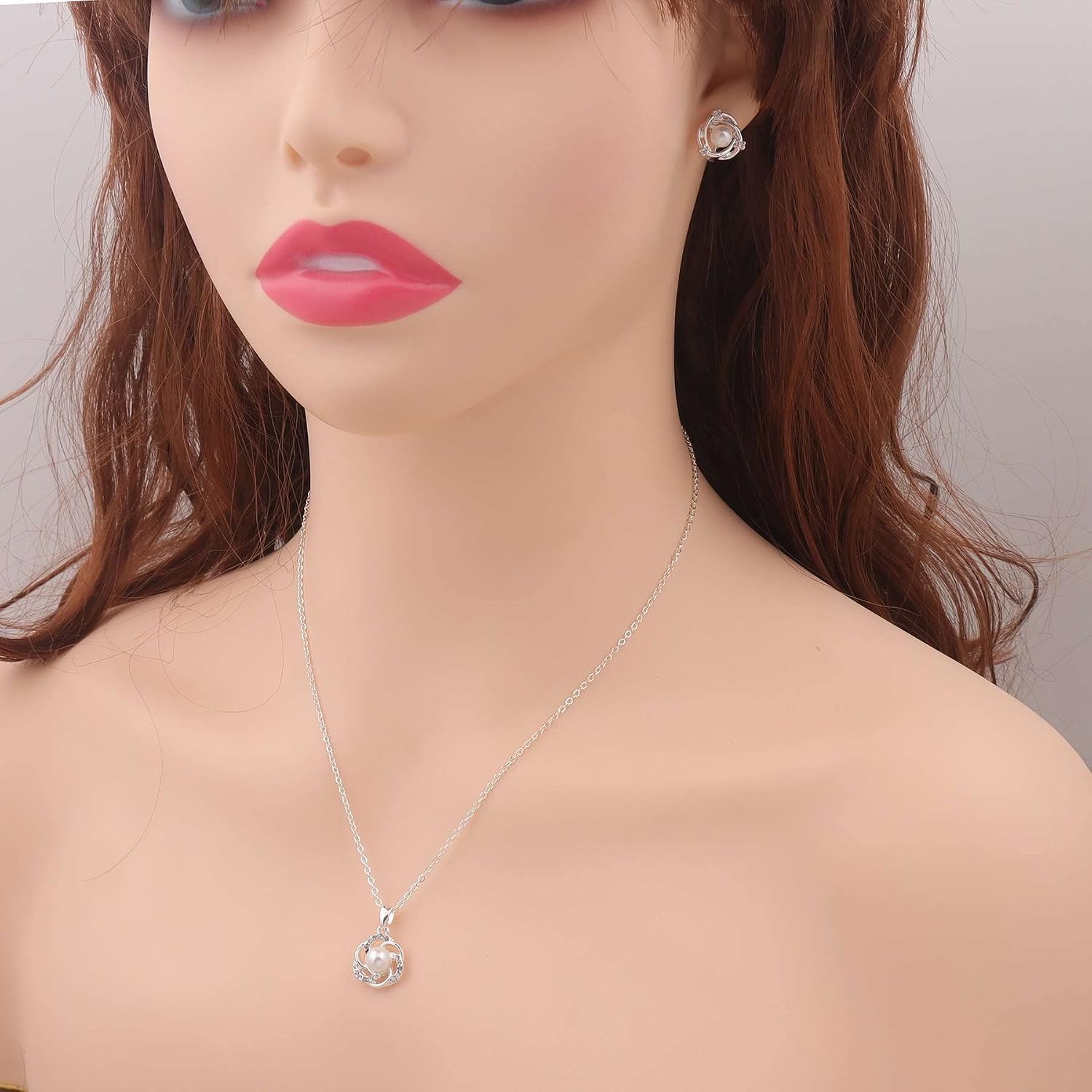Bridesmaid Jewelry Set for Women 18K Gold & Silver & Rose Gold Plated Love Knot Pendant with Pearl Necklace Earrings Bracelet Set for Wedding/Proposal/Party/Prom Gift