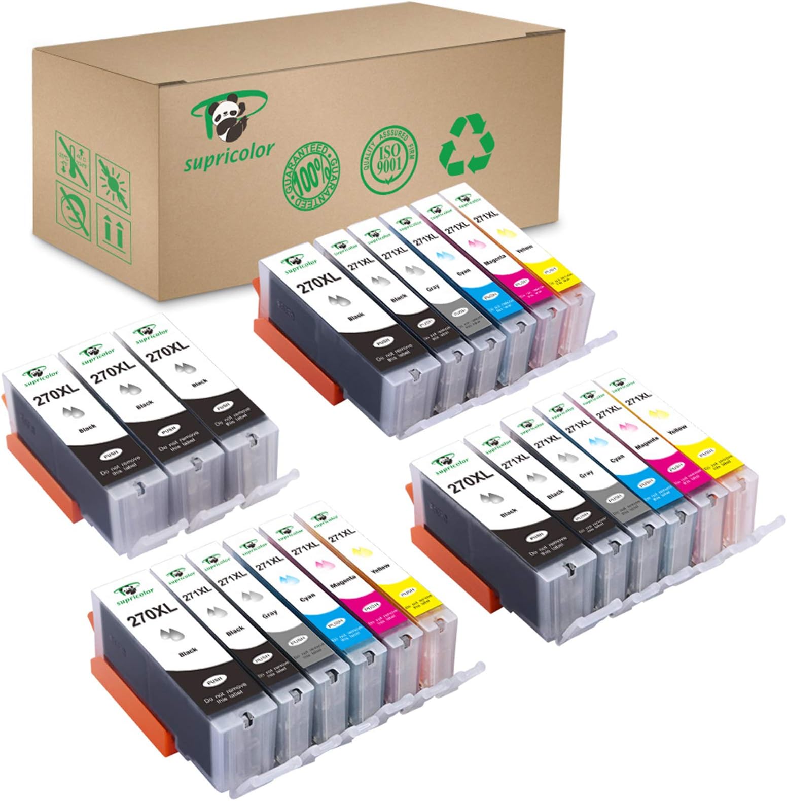 SupricolorCompatible PGI-270XL CLI-271XL Ink Cartridges, Replacement 270 271 Ink Cartridge for Use with Pixma MG7720 TS8020 TS9020 Printers - 3 Sets + 3 PGBK W/Gray (6PGBK 3Bk 3C 3M 3Y 3GY)