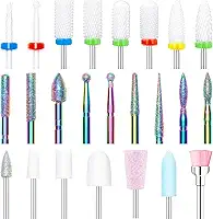 modelones Conjunto de Brocas para Unhas de 24 Unidades, Brocas para Unhas de Carboneto de Diamante Cerâmico de 3/32', Kit de Brocas para Unhas de Gel Acrílico, Brocas Removedoras de Cutículas para Pó de Imersão Em Gel Acrílico, Manicure e Pedicure