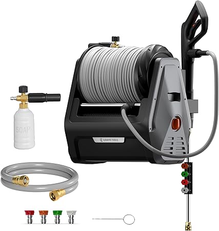 Giraffe Tools Grandfalls Retractable Wall Mount Pressure Washer Plus, Electric