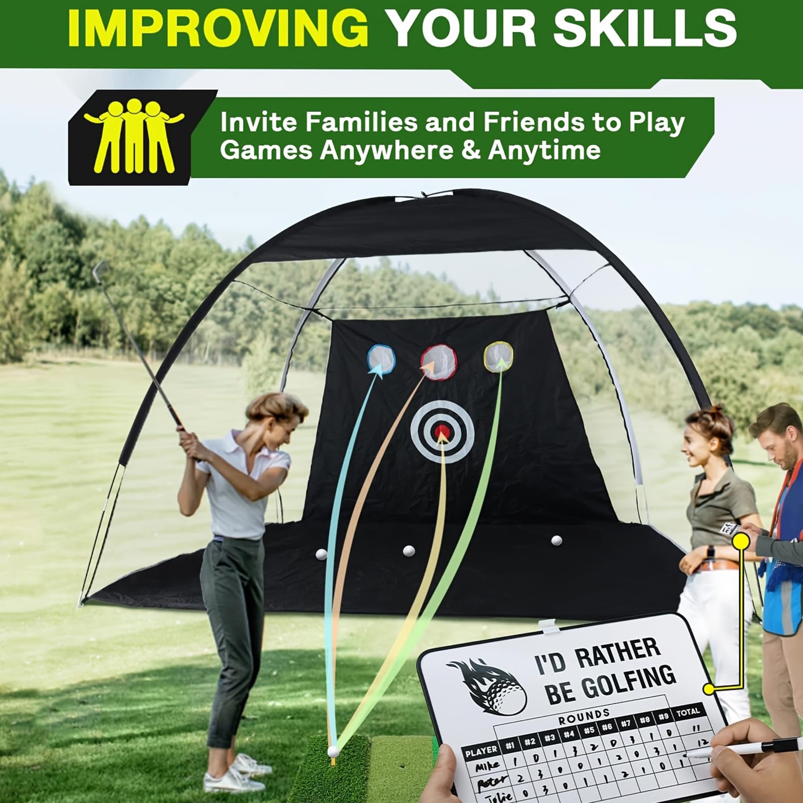 Red de entrenamiento de golf con colchoneta, red de ejercicios para interior y exterior para jardín y sala, incluye bolsa de transporte portátil, mejora del entrenamiento todo en 1 red de