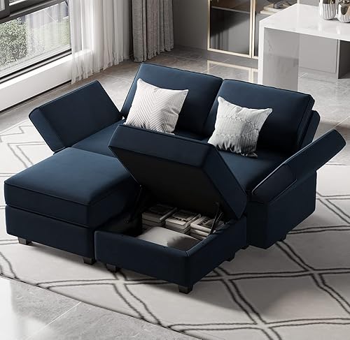 Miniatura 193 de Belffin Sofá modular Módulo medio con almacenamiento Accent Silla sin brazos para sofá modular seccional terciopelo gris Gris,Negro -,Azul,Verde