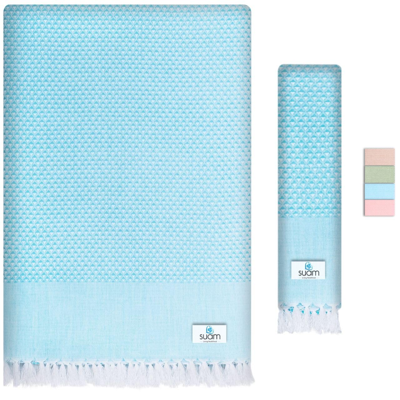 Suam Mellow Turkish Cotton Towel | Best Absorbent Towel 30" x 60" | Pre-Shrunk, Lightweight, Quick Dry Bath Towel | Luxury Towels for Beach, Swimming Pool, Spa and Gym (Pacific Blue)