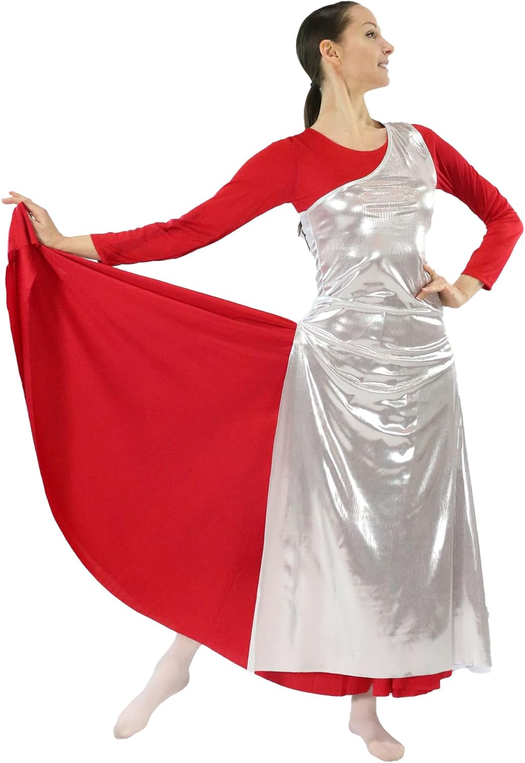 Danzcue Womens Metallic Worship Dance Tunic with Side Slits(White Dress Not Included)