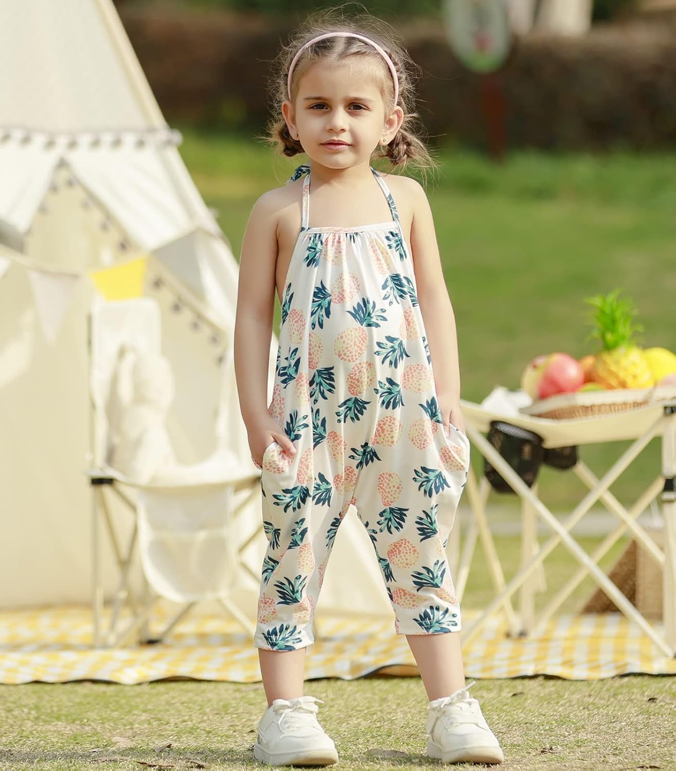 RAISEVERN Toddler Girls Halter Backless Romper Baby Kid Jumpsuit Pants Clothes with Pocket Size 1-6 T - Image 4