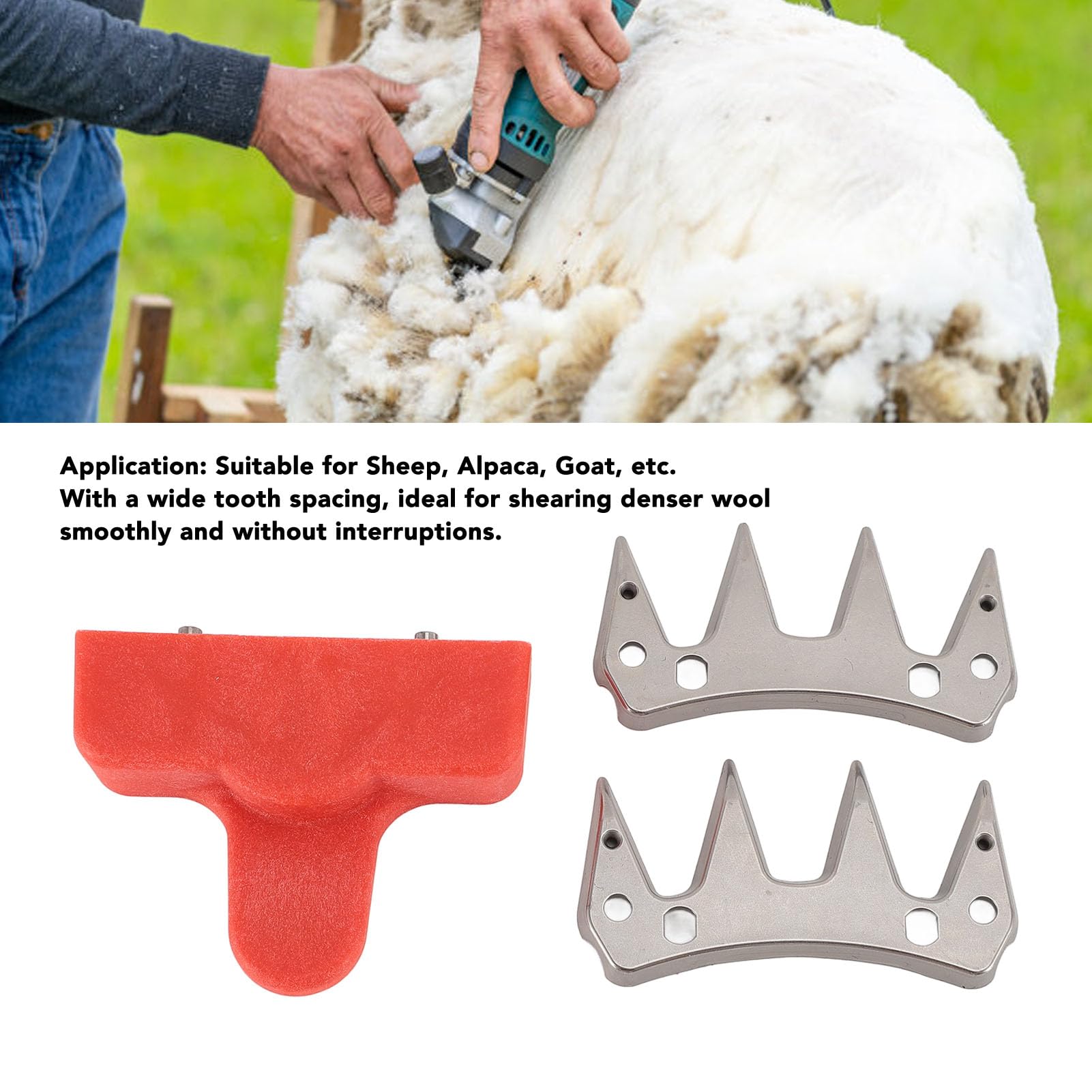 2Pcs Sheep Shears Replacement Blade, 4 Teeth Stainless Steel Wool Clipper Blade for Sheep, Alpacas, Goats, with Wide Tooth Spacing