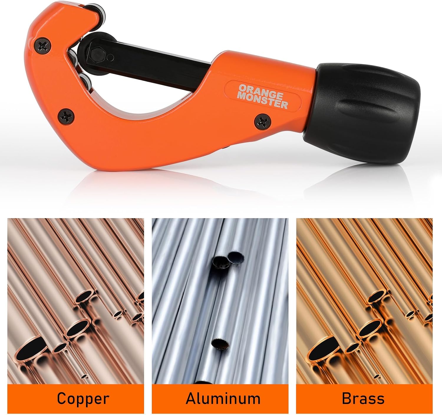 ORANGE MONSTER Telescopic Tube Cutter 1/8" to 1-3/4" (3-45mm), Professional Tube Cutter with Deburring Tool, 4 Roller Tracking System, for Copper, Aluminum, Brass Tube