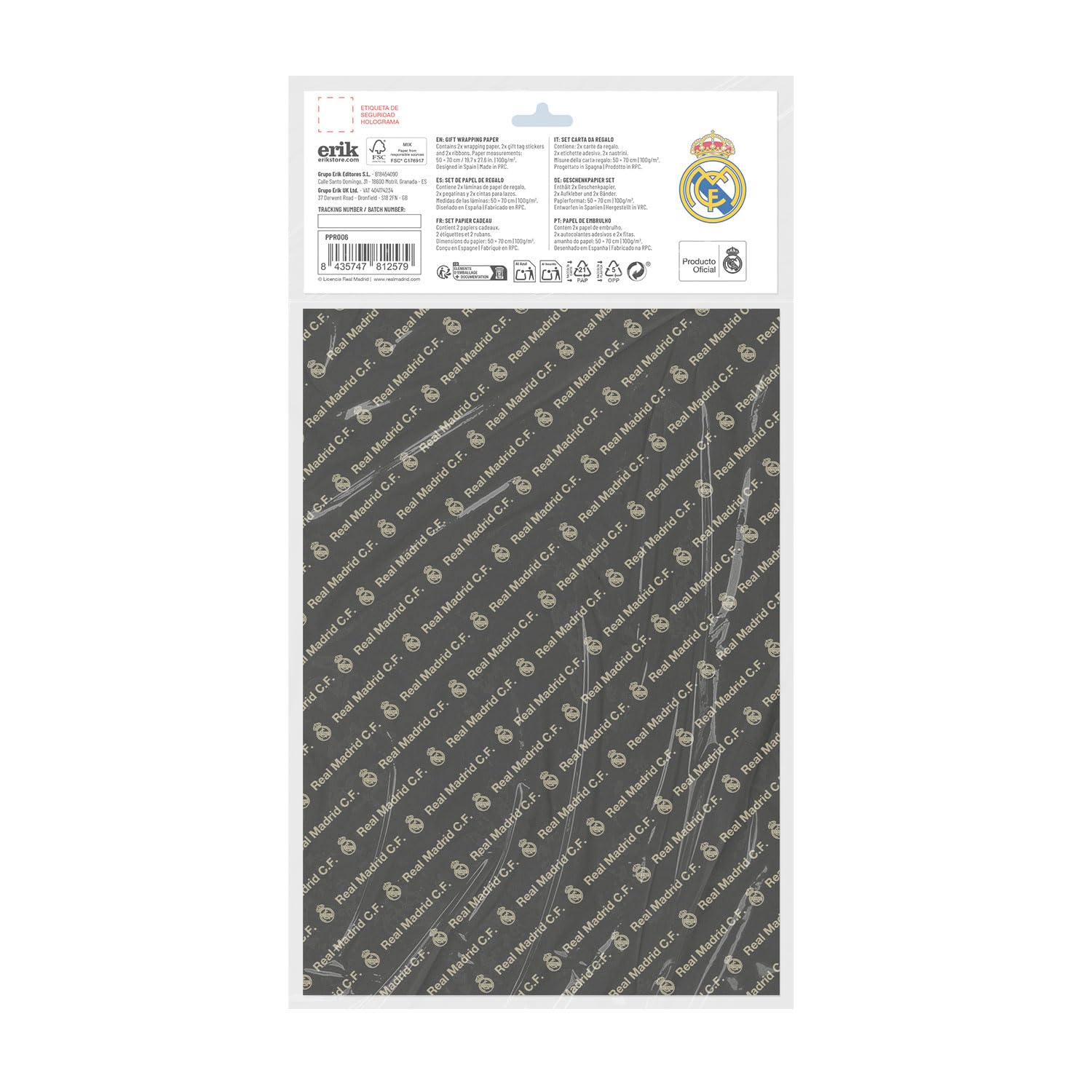 Papel regalo Real Madrid - Papel de regalo infantil + Kit envolver real madrid niño regalos navidad | 2 bolsa regalo : Papel envolver regalo (50x70 cm) Embalaje para regalos