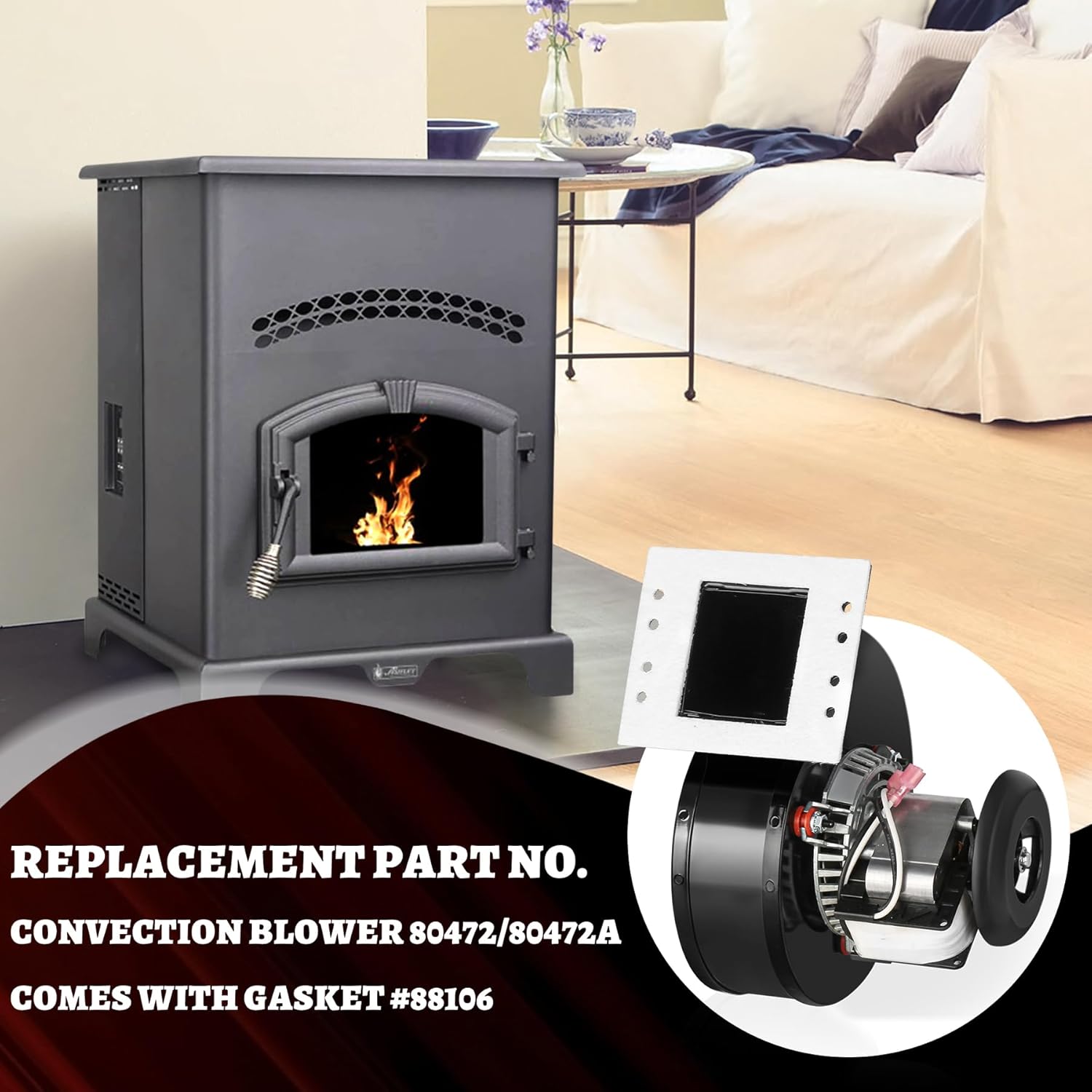 80472 Distribution Blower Fan for US Stove USSC Pellet Stoves Replacement 80472A for American Harvest 6041 King 5502M Ashley 5500 Woodstove Convection Fan Motor