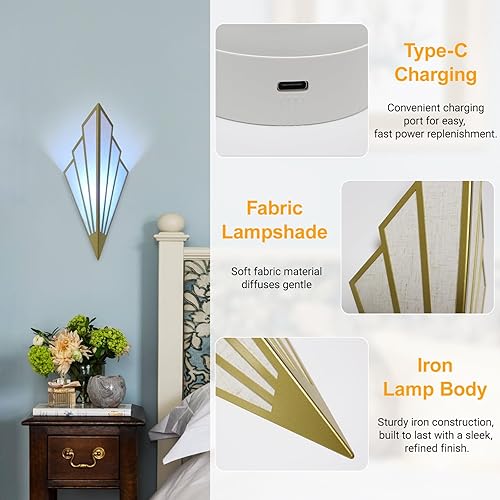 Miniatura 7 de Juego de dos apliques de pared modernos que funcionan con pilas, lámpara de pared simple y creativa Art Deco con control remoto, luz de pared LED