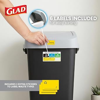 Glad Linkable Trash Can with Clorox Odor Protection, 12 Gal, Black, 3 Pack
