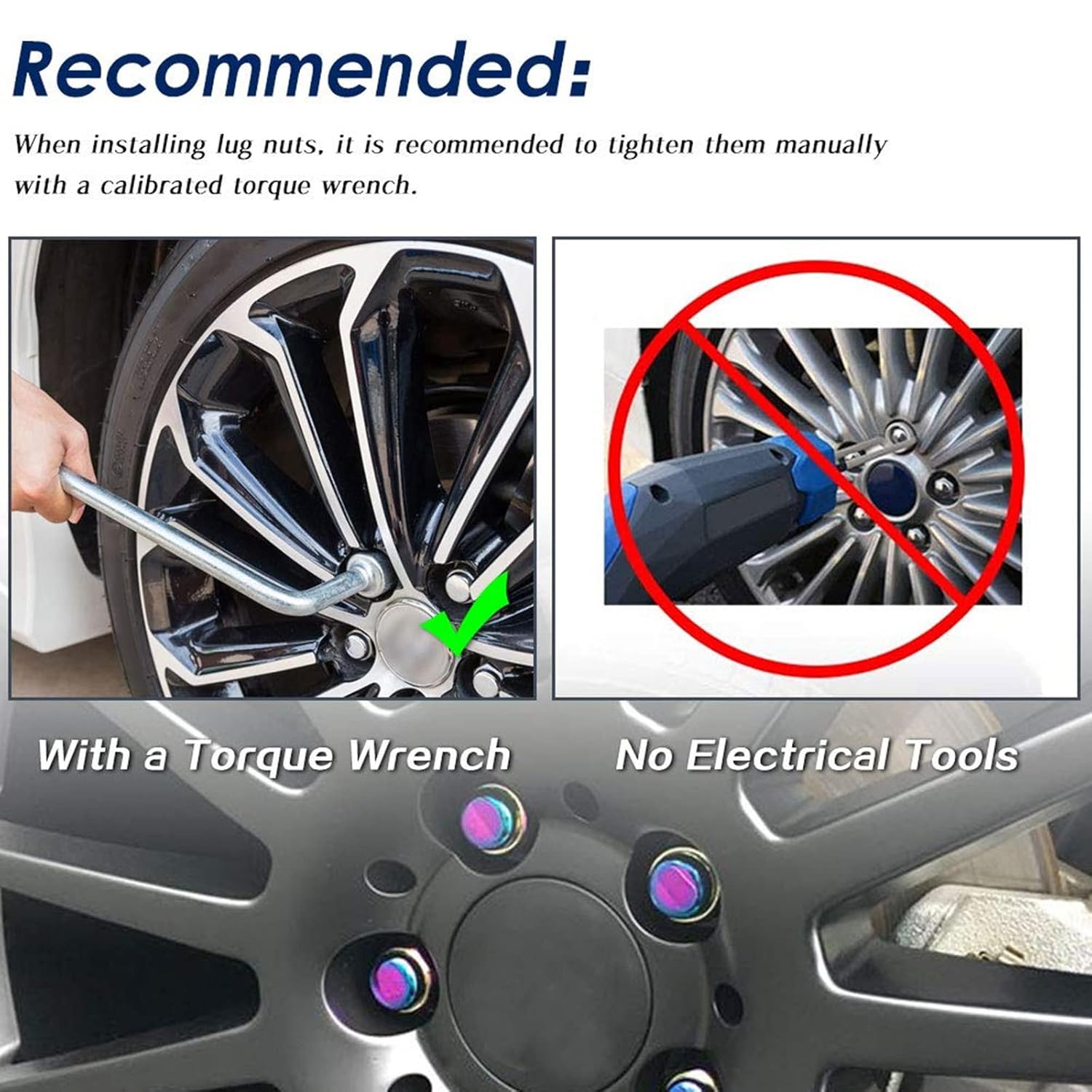 RYANSTAR 20Pcs M12x1.5 Wheel Lug Nuts, Closed End 6 Spline Nut, Bulge Acorn Cone Seat Wheel Locking Nuts, with 19 Hex and 21 Hex Security Key Multi-Color