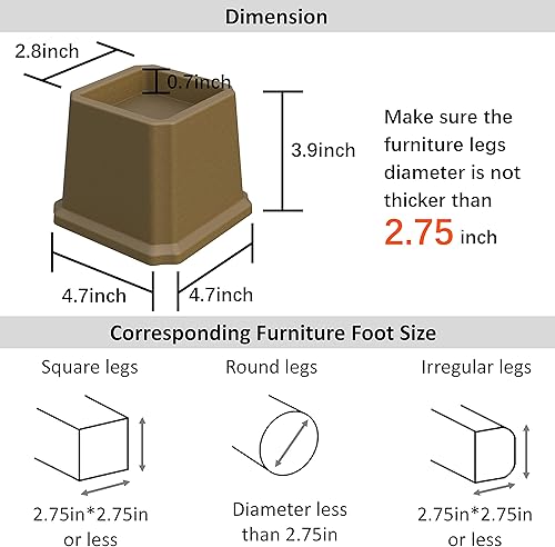 Miniatura 4 de Whynonap Juego de 9 elevadores de cama de 3 pulgadas, elevadores de cama resistentes para marco de cama, paquete de 9 elevadores de hasta 3000