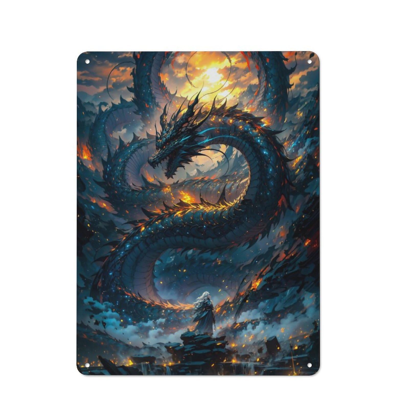 Dragon Mythical Fantasy Cottage Style Metal Wall Decor 40x30cm, Farmhouse Metal Sign for Kitchen, Cottage, Porch Or Garden Room