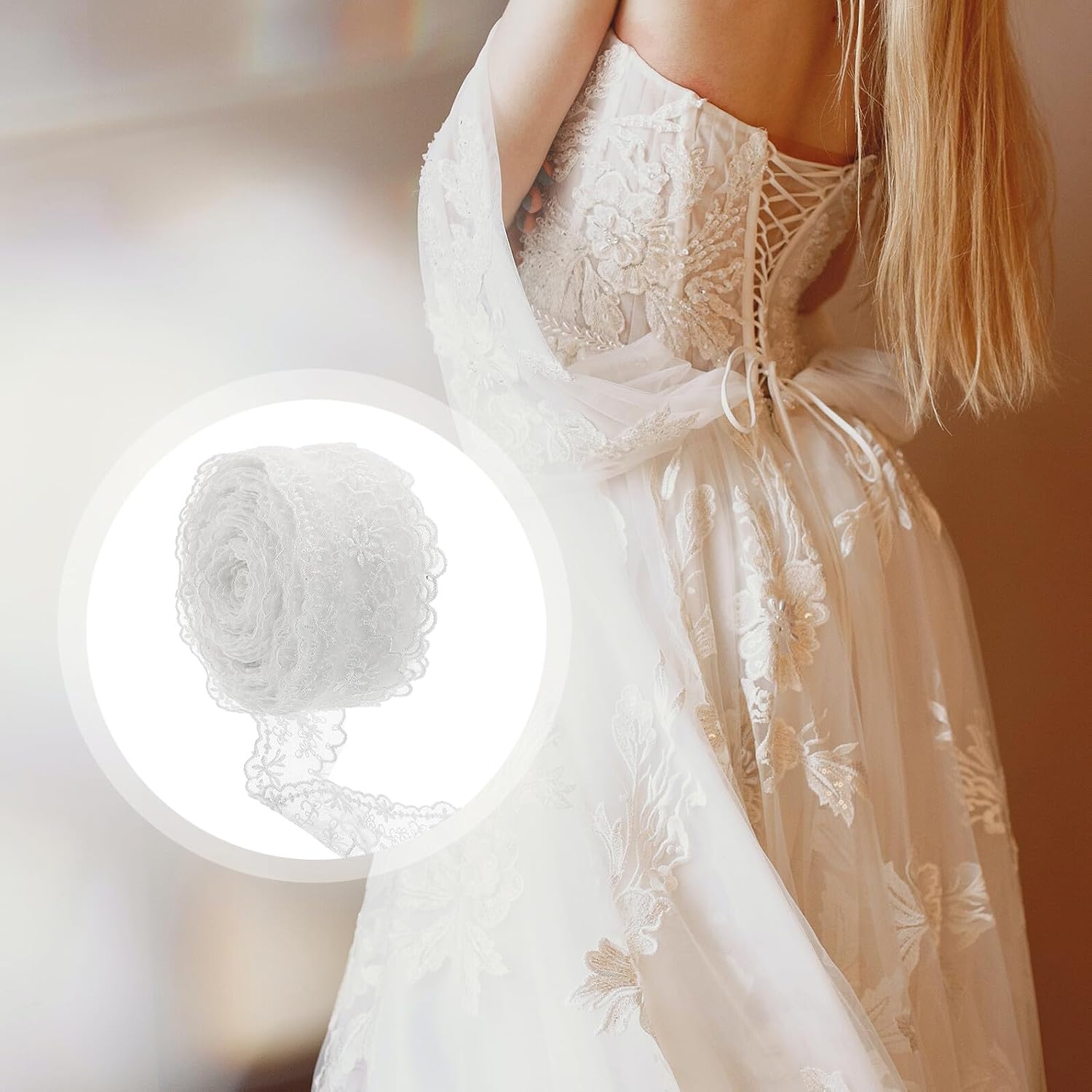 White Polyester Lace Trim Roll for DIY Clothing Craft Decoration
