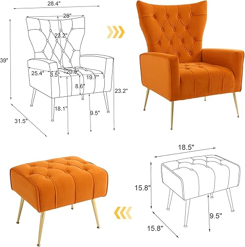 Miniatura 2 de Silla decorativa de terciopelo con otomana, moderno sofá con reposabrazos y respaldo ajustables, juego de sillón y reposapiés con botones, sillón