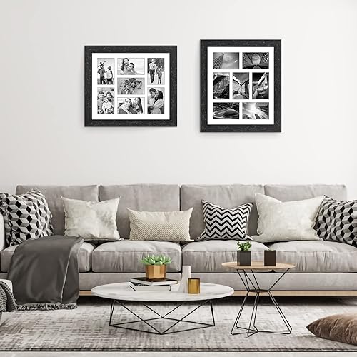 Miniatura 6 de Gaevuian 13.5X15.5 Picture Frames Collage with 7 Openings 4X6 Pictures, Multi Photo Frame with Mat for Wall Hanging Decor,Black Wood Grain