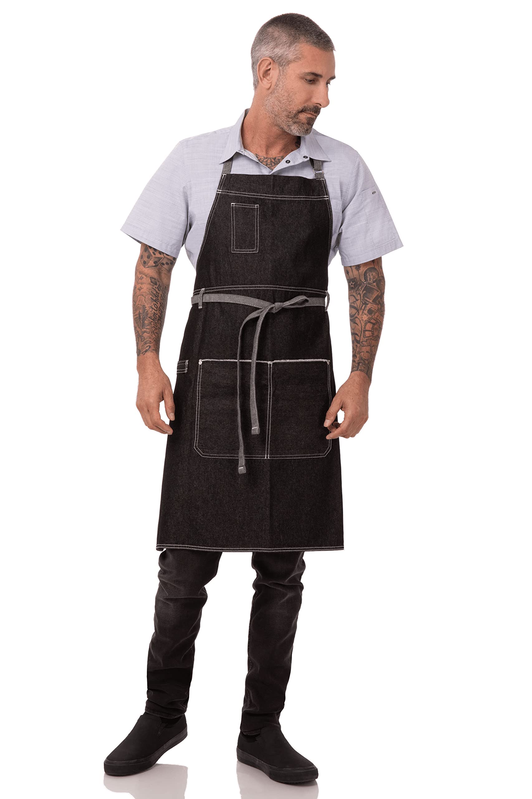 Chef Works Bronx Bib Apron Delantal con Peto, Negro, Talla única Unisex Adulto
