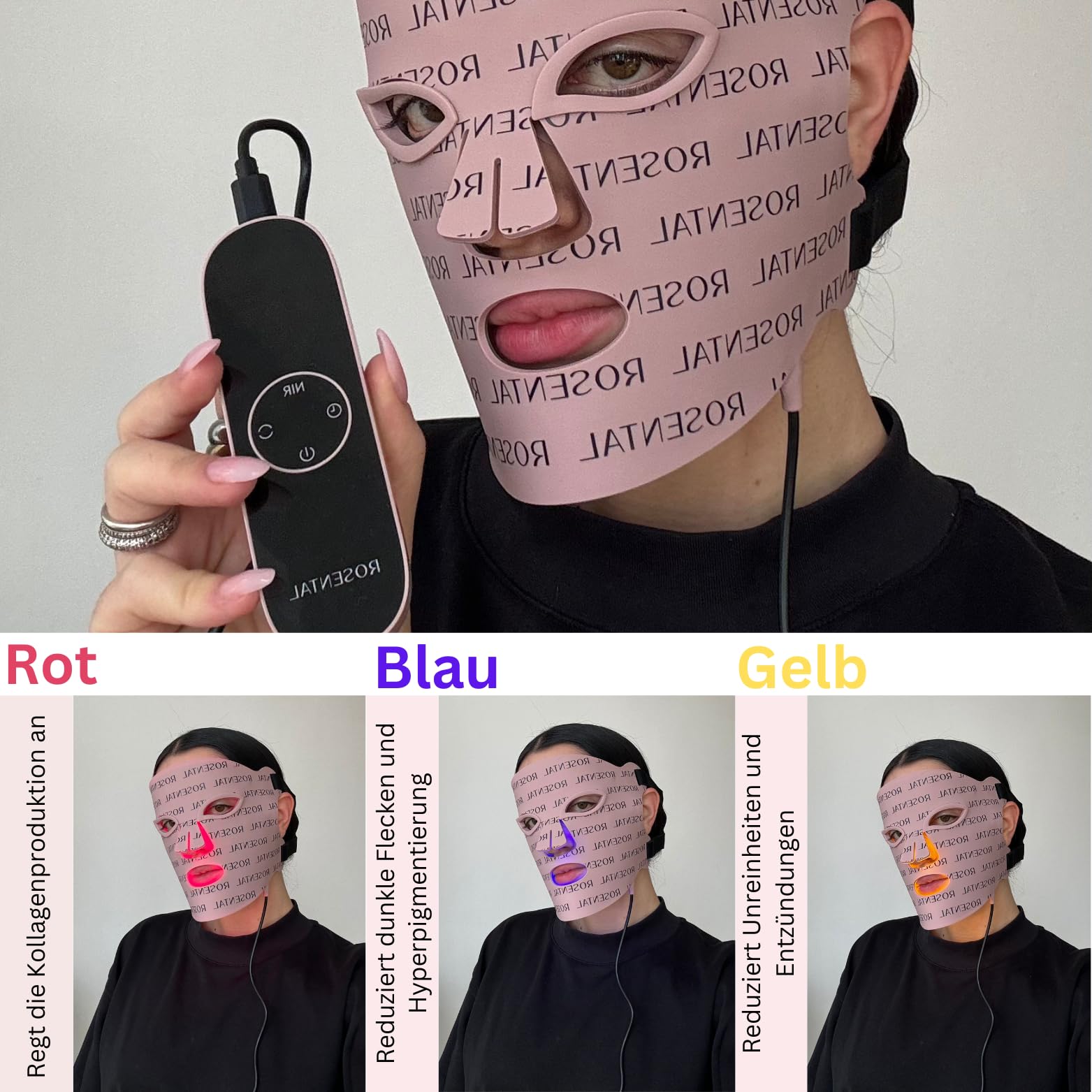 Rosental Organics LED Face Mask – LED-Gesichtsmaske für die Skincare-Routine – mit rotem & nahem Infrarot-Licht – Beauty-Maske für Zuhause