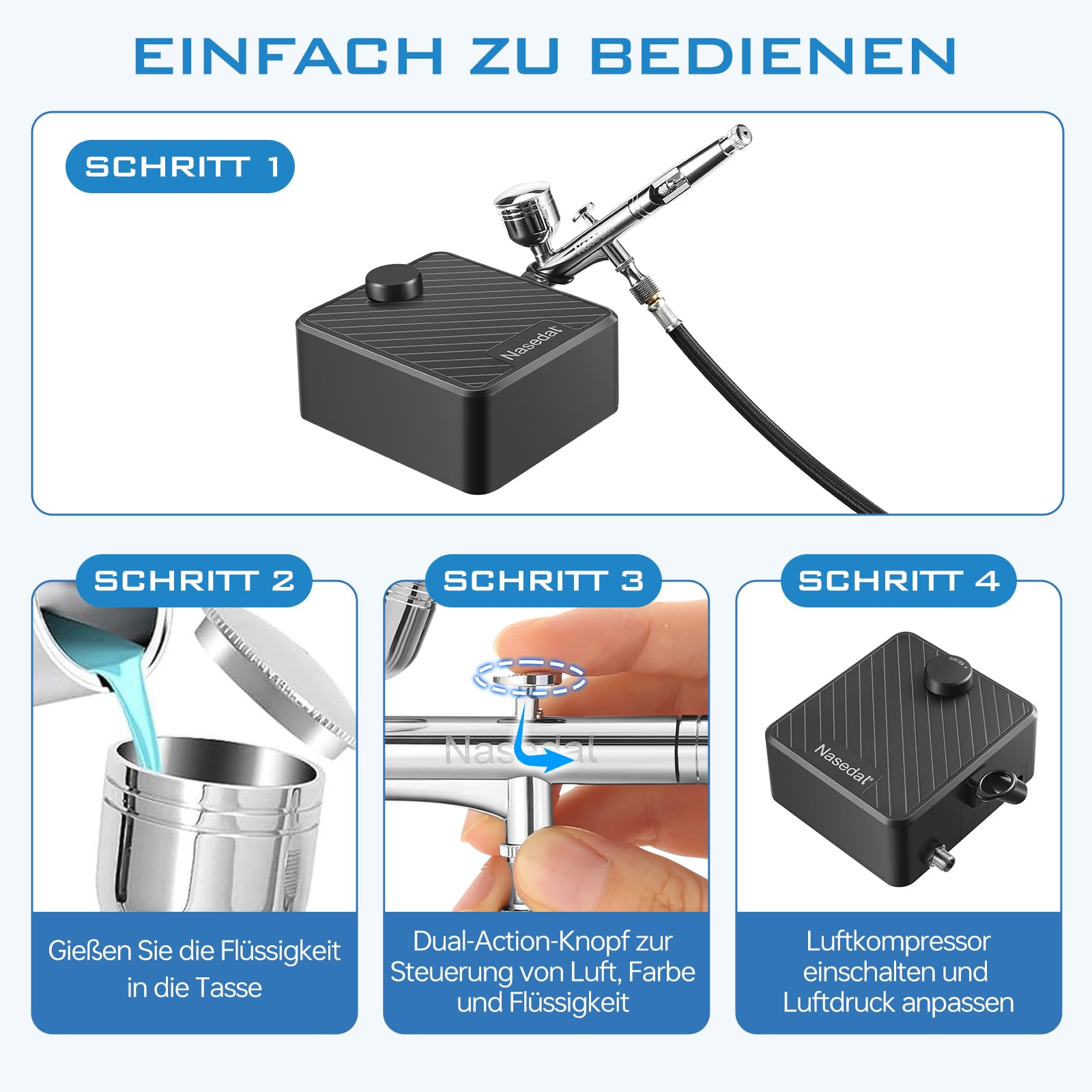Verbessertes Dual-Action-Airbrush-Set mit 40 PSI Luftkompressor, Luftbürste, Modellfarbe für Auto, Nagel, Make-up, Kuchen, Dekoration, Kunst, Zeichnen, Handwerk, Tattoo