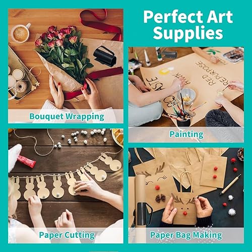 Miniatura 5 de Egcina Cortador de rollo de papel de regalo, papel kraft marrón de 17 x 600 pulgadas (50 pies) con kit de herramientas deslizante para embalaje de