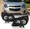 AKKON - For 2010-2015 Chevy Equinox Halogen Type Black Bezel Headlight Lamp Replacment LR