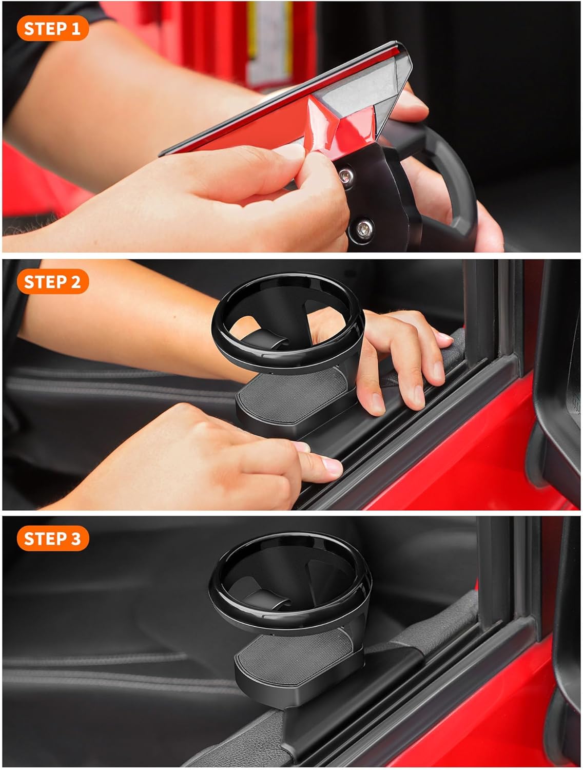 Savadicar Front Door Cup Holder Compatible with 2011-2018 Jeep Wrangler JK JKU, Supports Cup & Bottles Up to 30 oz Size, Extension Accessories for Jeep Door, 2 PCs