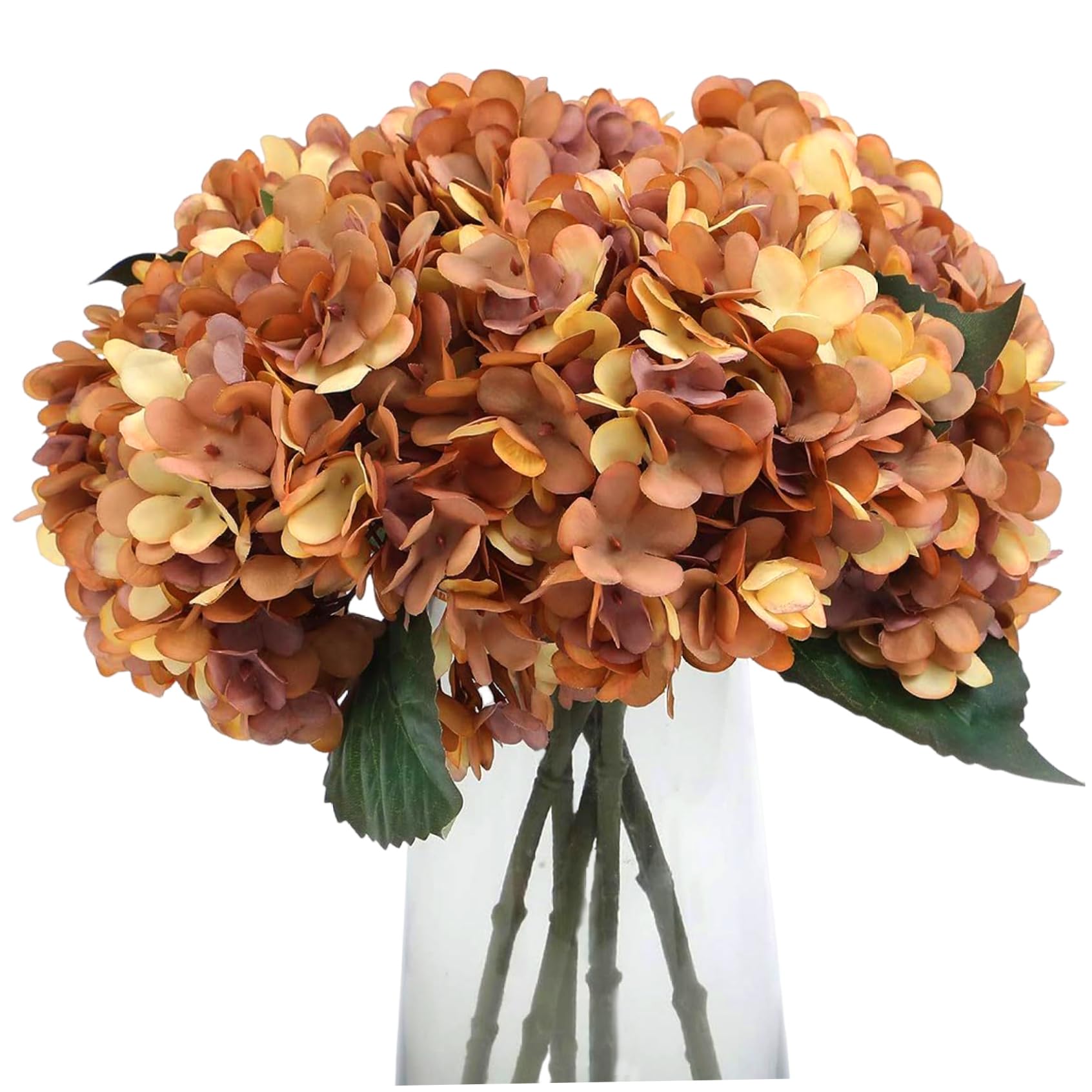 Perodlly Faux Hydrangea Flowers 5Pcs 13Inch Vintage Artificial Hydrangea Flowers Realistic Hydrangeas with Stems Decorative Yellow Hydrangeas for Home, Party and Wedding..
