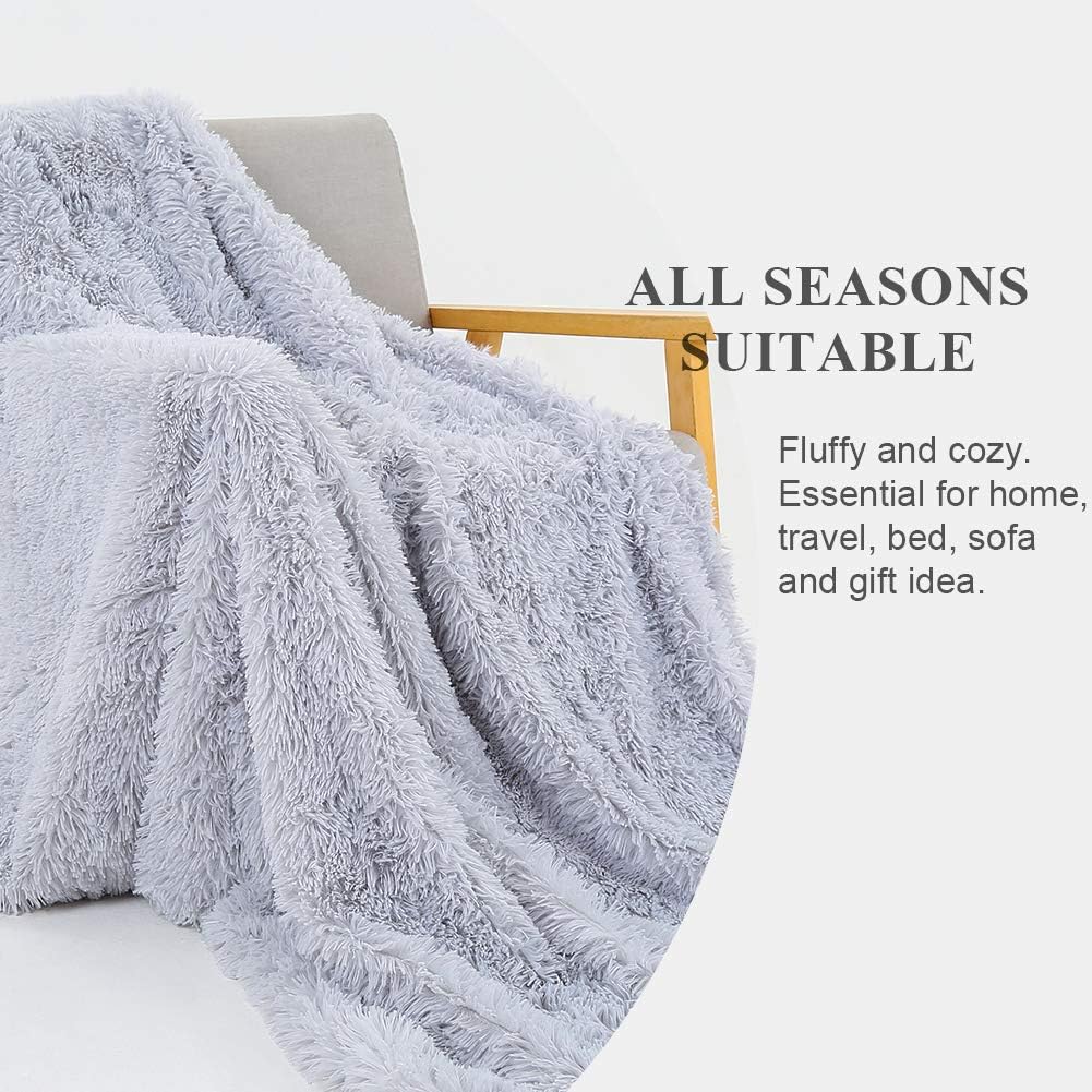 SatisInside USA Luxurious Plush Faux Fur Throws Bed Blankets, Extra Soft Cozy Warm, Fluffy Comfortable Throws Blankets for Bed Couch Kids (50" x 62") ,Classic Gray