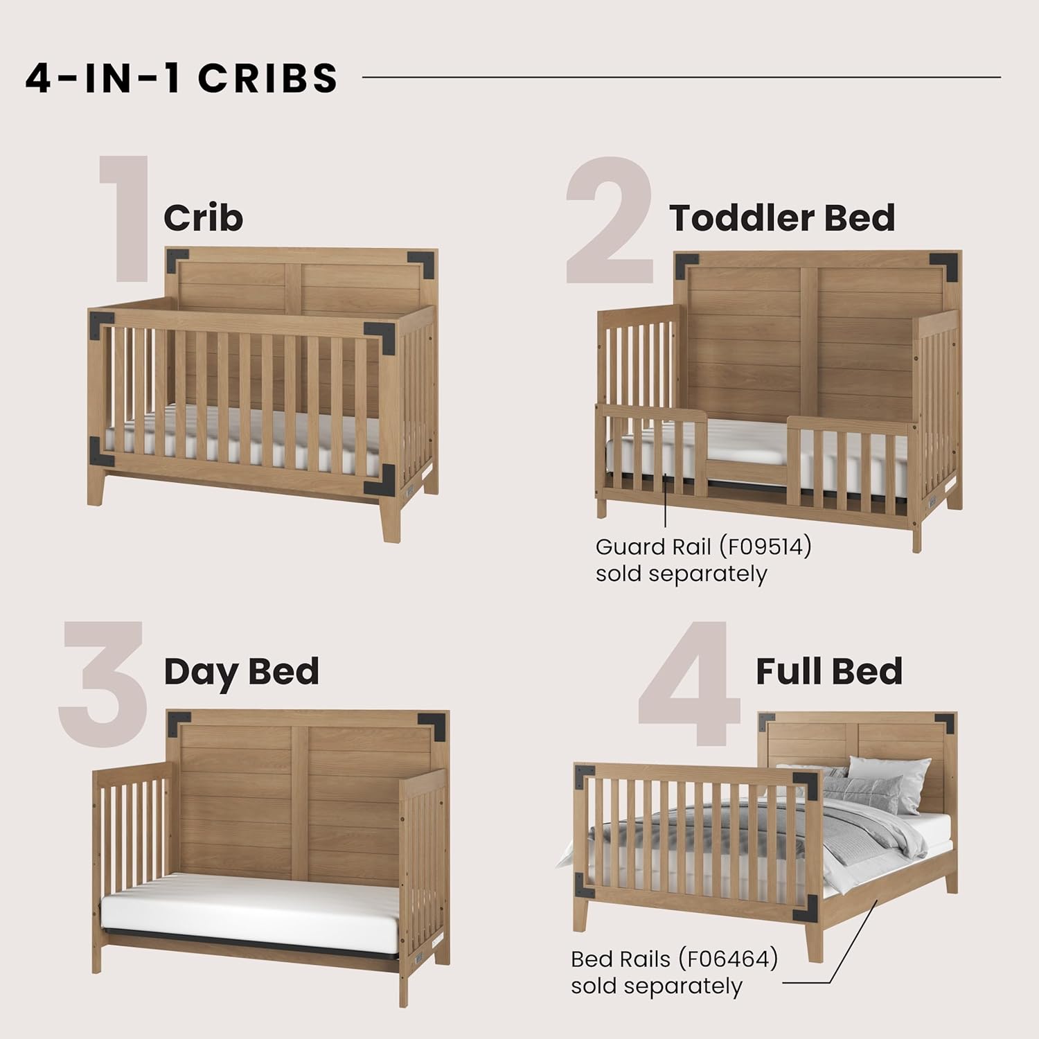 Child Craft Lucas Design 4-in-1 Convertible Baby Crib Nursery Furniture Set, Baby Bed and 3 Drawer Dresser, for Babies, Toddlers and Kids Bedroom (2 Piece - Nutmeg)