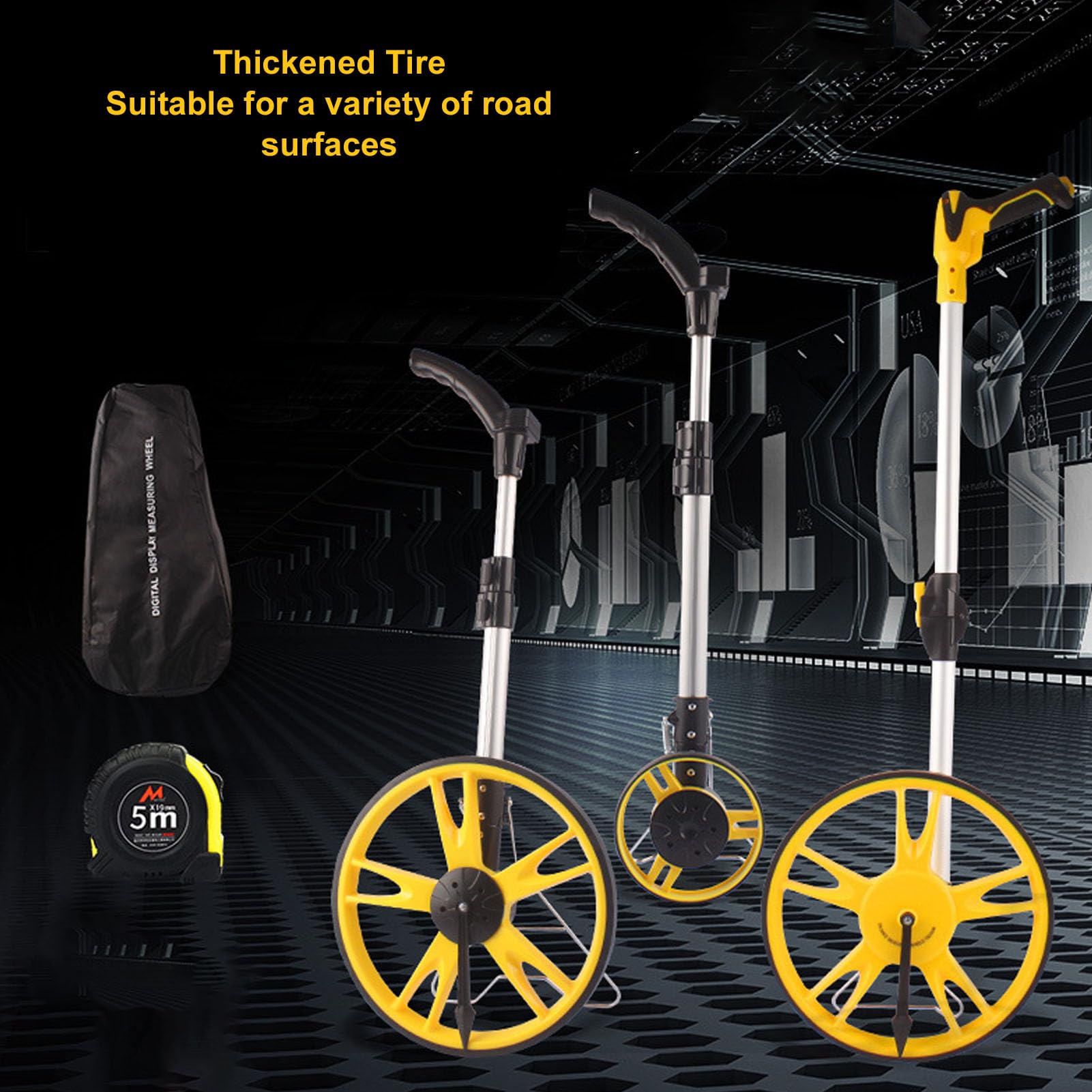 LiebeWH Telémetro Plegable con Rueda de Medición de Distancia para Medición de Césped con Cinta Métrica, Eje Ergonómico de Aleación de Aluminio para Trabajadores de Obras de Construcción