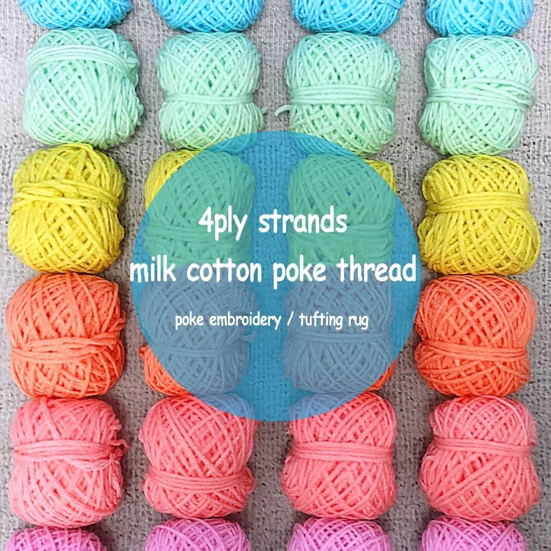 Filato da ricamo Poke in 12 colori, 8 fili di filato tufted in cotone latte, filato tufting solido 3 mm per ricamo a mano/pistola tufting, gomitolo da 30 g, filato per uncinetto per tappeti (133 6 ro