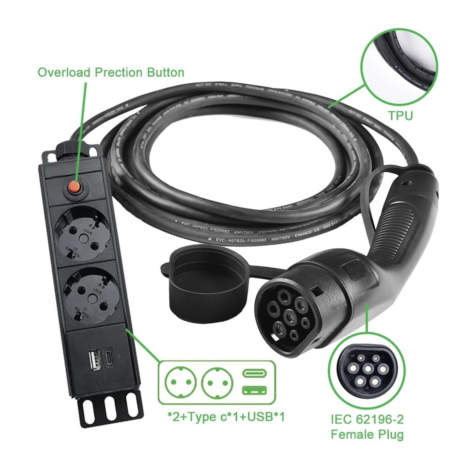 Wtyczka Wyładowcza Bocznego Samochodu Elektrycznego Typ 2 16A Kabel Ładowarki EV Do Stacji Ładowania Wyładowczego Bezpieczne łAdowanie