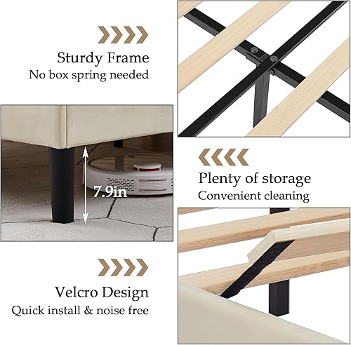 Miniatura 7 de VECELO Base de cama Queen con cabecera tapizada, marco fuerte y soporte de listones de madera, fuerte capacidad de peso, antideslizante y sin ruido,