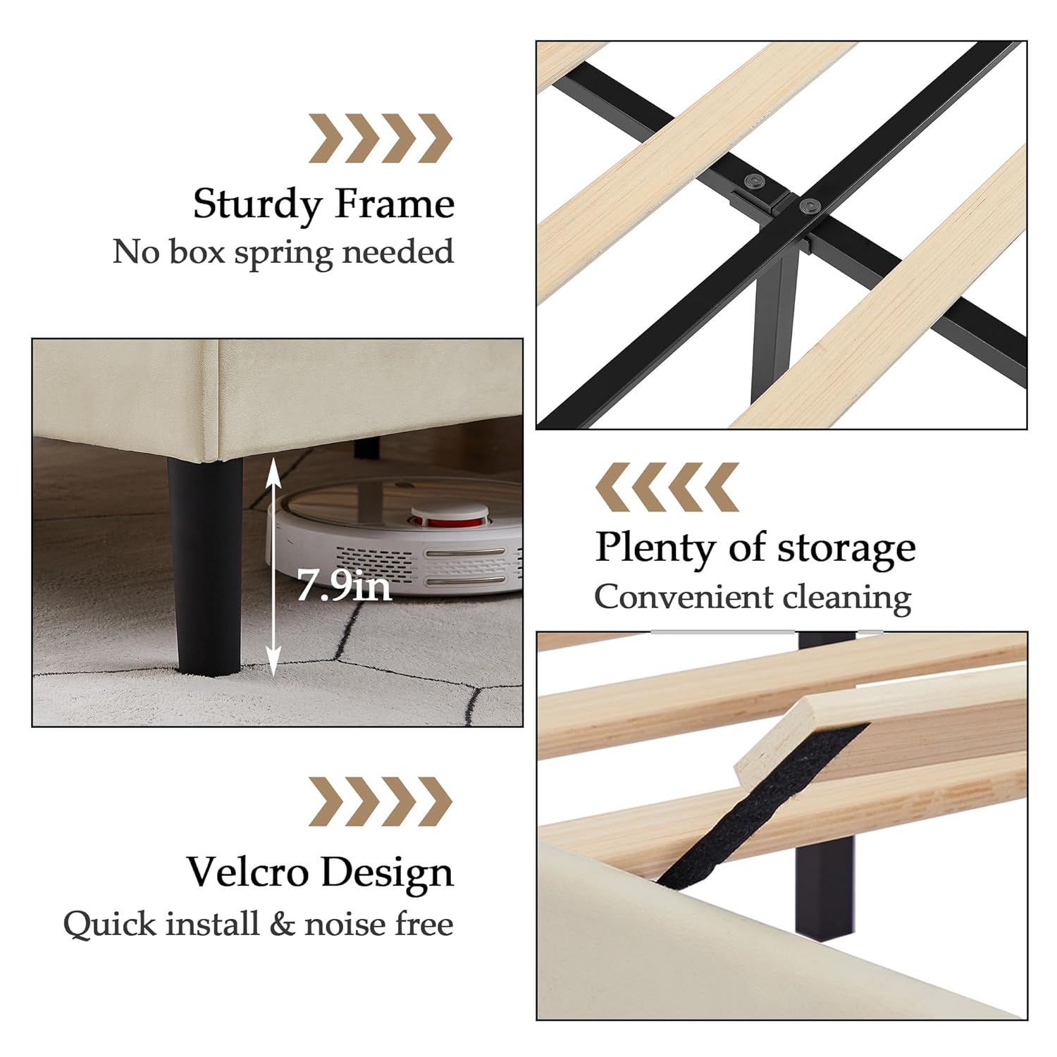 VECELO Twin Bed Frame, Platform Bed Frame with Adjustable Height Upholstered Headboard, Heavy-Duty Frame and Strong Wooden Slats Support, Non-Slip and Noise-Free, Easy Assembly, Beige
