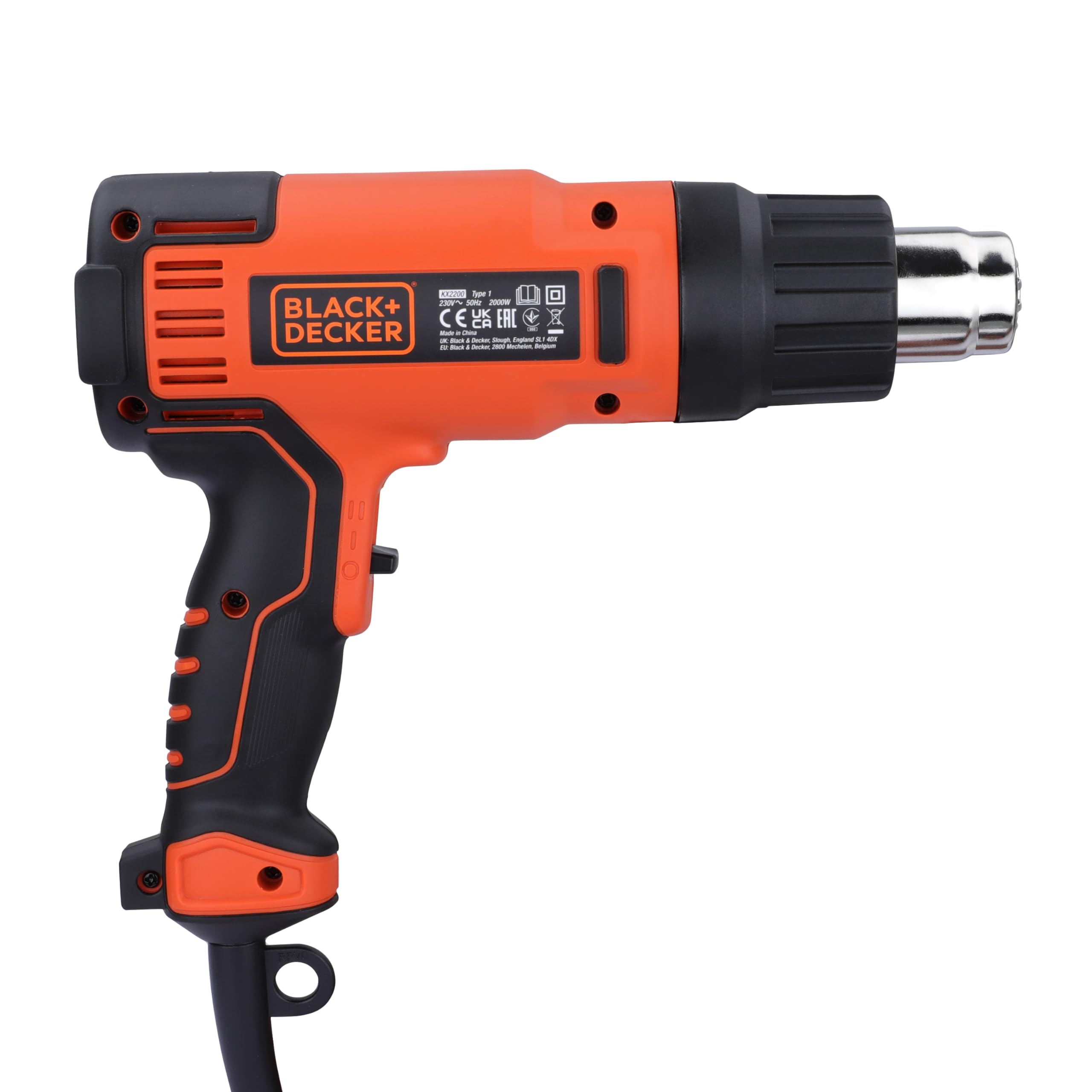 BLACK+DECKER Decapador Térmico 2000W, Pistola de calor, Temperatura Ajustable 65-645°C, 2 Caudales de Aire, Empuñadura Ergonómica, Incluye 8 Accesorios y Maletín, 230V, KX2200K
