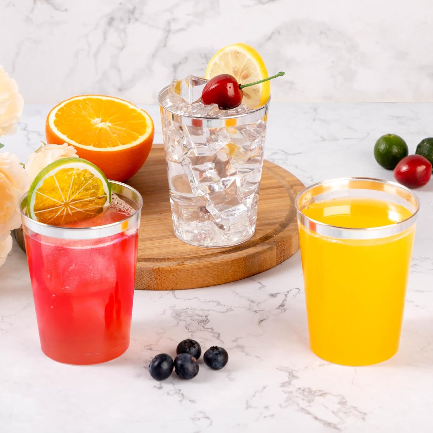 Goodluck 50PCS 10oz Plastic Cups for Party, Disposable Silver Cups, Plastic Cocktail Glasses for Wedding Thanksgiving, Christmas, and - Image 2