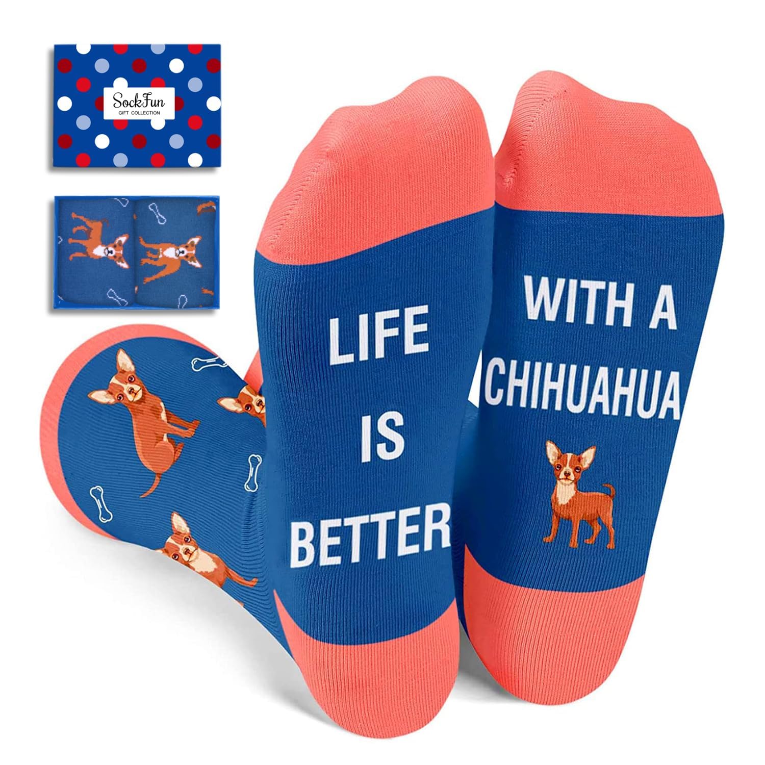 SOCKFUN Unisex Funny Dog Gifts Crazy Dog Socks for Women Dog Socks for Men, Gifts for Dog Lovers, Chihuahua, Medium